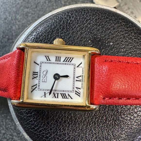 Movado ESQ Ladies Classic Tank Watch with Red Leather Strap - Picture 12 of 14